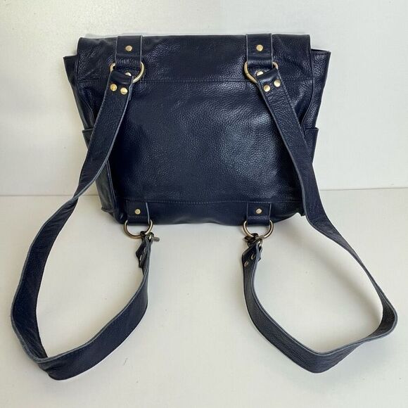 Vere Verto Navy Blue Leather Backpack Convertible Messenger Crossbody Travel Bag main image 10